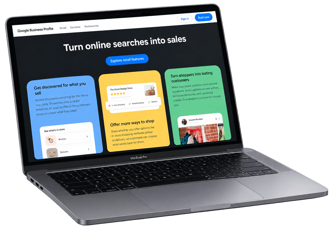 Google Business Profile dashboard open on a laptop